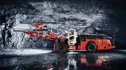 Sandvik Mining’s battery-powered DD422iE underground jumbo, which Goldcorp will use at its Borden Lake mine. Credit: Sandvik Mining.