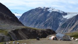 IDM Mining's Red Mountain camp in northwest B.C., overlooking a core shack. Photo by Matthew Keevil.