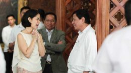 The Philippines President Rodrigo Duterte (right) speaks with Natural Resources Secretary Regina Lopez before a meeting in February. Credit: The Philippines Presidential Communications Operations Office.