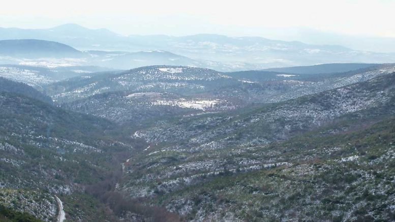 Looking south at Alamos Gold’s Agi Dagi gold project from its Kirazli gold project, 25 km away, in northwestern Turkey. Credit: Alamos Gold.