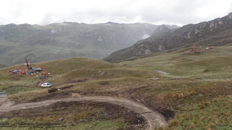 Two drill rigs at the Ayawilca zinc property 300 km east of Lima, Peru. Credit: Tinka Resources.