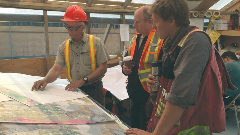 At Colorado Resources and Seabridge Gold’s KSP copper-gold property in northwestern British Columbia’s Golden Triangle region, from left: Jim Oliver, chief geologist at Colorado; Brian Butterworth, Hy-Tech Drilling president; and Jeff Kyba, consulting geologist. Credit: Colorado Resources.