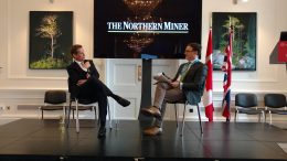 Ivanhoe Mines chairman Robert Friedland (left) and Northern Miner publisher Anthony Vaccaro at the Canadian Mining Symposium in London, U.K., in May 2017. Photo by John Cumming.