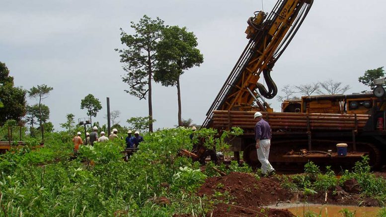 Drilling at Newmont Mining's Ahafo project in the Yamfo-Sefwi gold belt of southwestern Ghana. Credit: Newmont Mining.