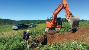 Puma Exploration technician Yvan Ringuet at the Murray Brook VMS project in New Brunswick, 60 km west of Bathurst. Credit: Puma Exploration.