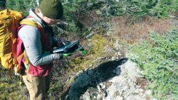 Field geologist Carly Smythe at work on Great Bear Resources’ Dixie Lake gold property in Red Lake, Ontario. Credit: Great Bear Resources.