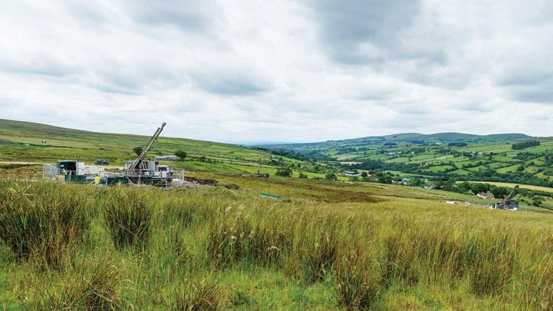 A drill rig at Dalradian Resources’ Curraghinalt gold project, 127 km by road west of Belfast, Northern Ireland. Credit: Dalradian Resources.