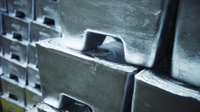 A stack of jumbo zinc ingots. Credit: Glencore PLC.