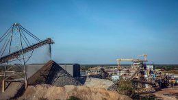 Material drops off a conveyor at Acacia Mining’s Buzwagi gold mine northwest Tanzania. Credit: Acacia Mining.