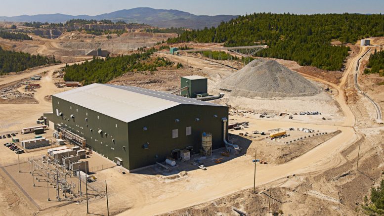 Aerial shot of the concentrator building and coarse ore stock pile at the Copper Mountain site. Credit: Copper Mountain Mining.