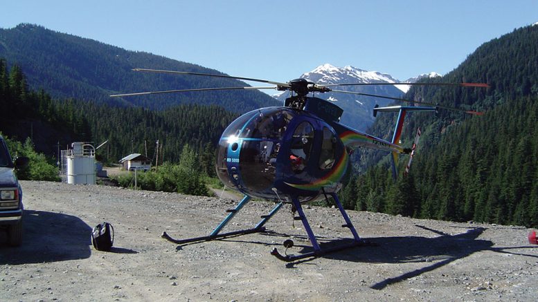 A helicopter at Ascot Resources’ Premier gold-silver project, 20 km northeast of Stewart in northwestern British Columbia. Credit: Ascot Resources.