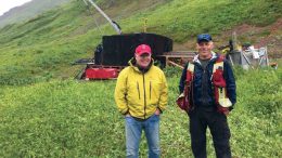 Aben Resources’ president and CEO Jim Pettit (left) with vice-president of exploration Cornell McDowell at the Boundary Zone on the Forrest Kerr gold property in northwestern British Columbia. Credit: Aben Resources.