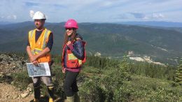 Victoria Gold vice-president of exploration Paul Gray and geologist Helena Kuikka in July 2017 at the Eagle gold project, 49 km northeast of Mayo, Yukon. Photo by Lesley Stokes.