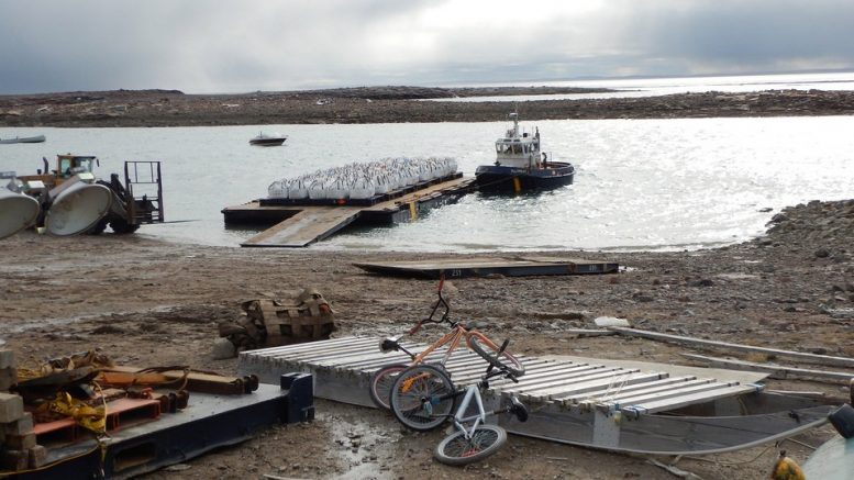 First Barge of 2017 bringing Q 1-4 sample bags to the sea lift. Credit: North Arrow Minerals Inc.