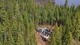 A drill rig at BonTerra Resources’ Gladiator gold project in the Urban-Barry greenstone belt, 170 km northeast of Val-d’Or. Credit: BonTerra Resources.