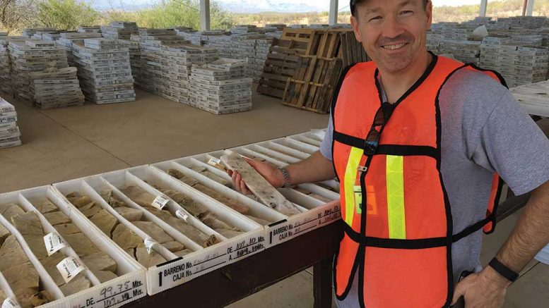 Paddy Nicol, president and CEO of Evrim Resources, viewing core at the Ermitano gold-silver project in Sonora, Mexico. Credit: Evrim Resources.