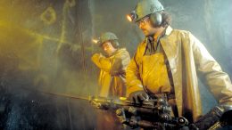 Miners at American Barrick Resources's Camflo gold mine in Quebec in 1984. Credit: Barrick Gold.