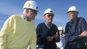 From left: Barrick Gold execs Peter Munk, Bob Smith and Brian Meikle at Barrick's Goldstrike gold mine in Nevada in 1989. Credit: Barrick Gold.