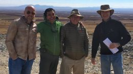 At the Cerro Las Minitas property in Durango state, Mexico, from left: Newsletter writer Eric Muschinski; Southern Silver Exploration project geologist Juan Lopez Luque; Southern Silver president Lawrence Page; and Southern Silver vice-president of exploration Robert MacDonald. Credit: Lesley Stokes.