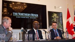 From left: Jeffrey Couch, managing director – head investment and corporate banking, Europe, BMO Capital Markets; Dean McPherson, head, business development – global mining, TMX Group; Shea Small, co-leader, global mining, McCarthy Tétrault. Photo by Martina Lang.