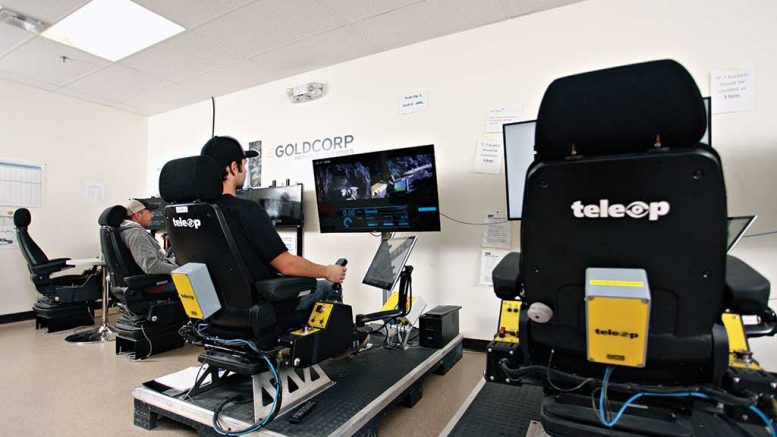 Workers operate machines remotely at Goldcorp’s Red Lake gold mine with Hard-Line Solutions’ Teleop system. Credit: Goldcorp.