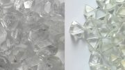 Visual comparison of laboratory-created diamonds (left) versus natural diamonds. Credit: Paul Ziminisky.