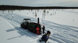 Firefox Gold personnel take samples at the Jeesio gold project in Finland. Credit: Firefox Gold.