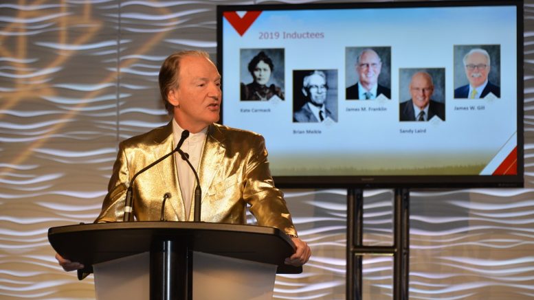 Pierre Lassonde, Franco-Nevada chairman, serving as master of ceremonies at the Canadian Mining Hall of Fame’s induction ceremony held in Toronto in January 2019. Photo Credit: Keith Houghton Photography.