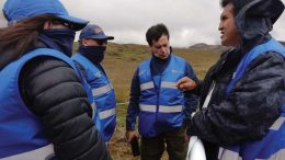INV Metals Ecuador general manager Jorge Barreno (middle left) and Ecuador’s vice minister for mining Fernando Benalcazar (middle right) at the Loma Larga project in February 2019. Credit: INV Metals.