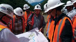 Continental Gold COO Donald Gray (centre) leads a tour at the Buritica gold project under construction near Antioquia, Colombia. Credit: Photo by David Perri.
