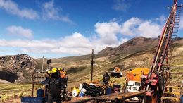 Drillers at New Pacific Metals’ Silver Sand silver property in Bolivia. Credit: New Pacific Metals.