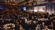 Master of ceremonies Pierre Lassonde addressing attendees at the 2019 Canadian Mining Hall of Fame induction ceremony at the Metro Toronto Convention Centre in January. Photo by Keith Houghton.