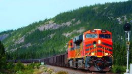Iron ore concentrate produced at the Mont-Wright mine in Quebec is transported by a 420-km railroad with 20 bridges and five tunnels. Image courtesy of ArcelorMittal Infrastructure Canada